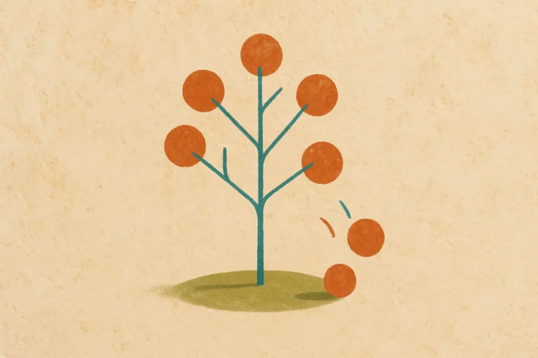 Albero stilizzato con alcune foglie che cadono, a indicare dividendi non garantiti, su fondo calcare